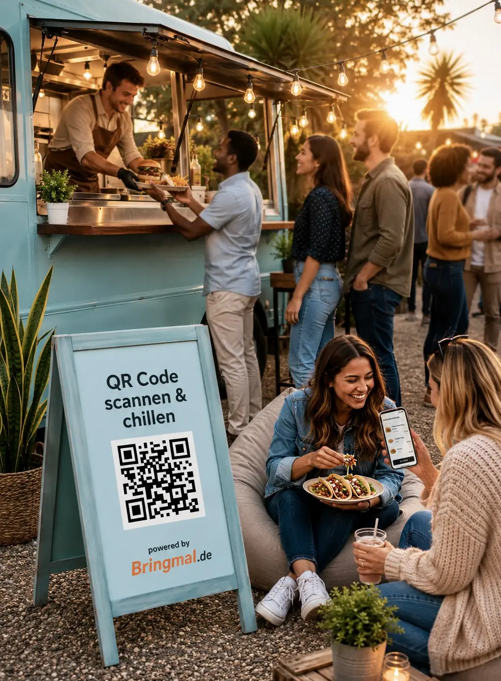 Food Truck mit entspannten Gästen